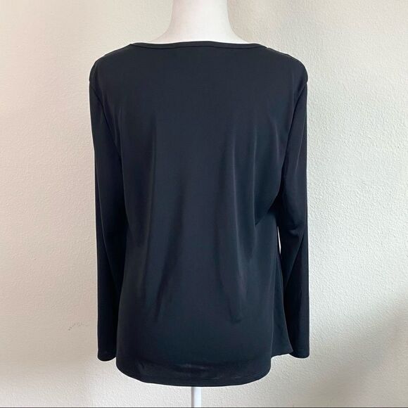 𝅺robert Rodriguez Black Stretchy Natalie Faux Wrap Drape 3/4 sleeve Top L - Picture 3 of 5